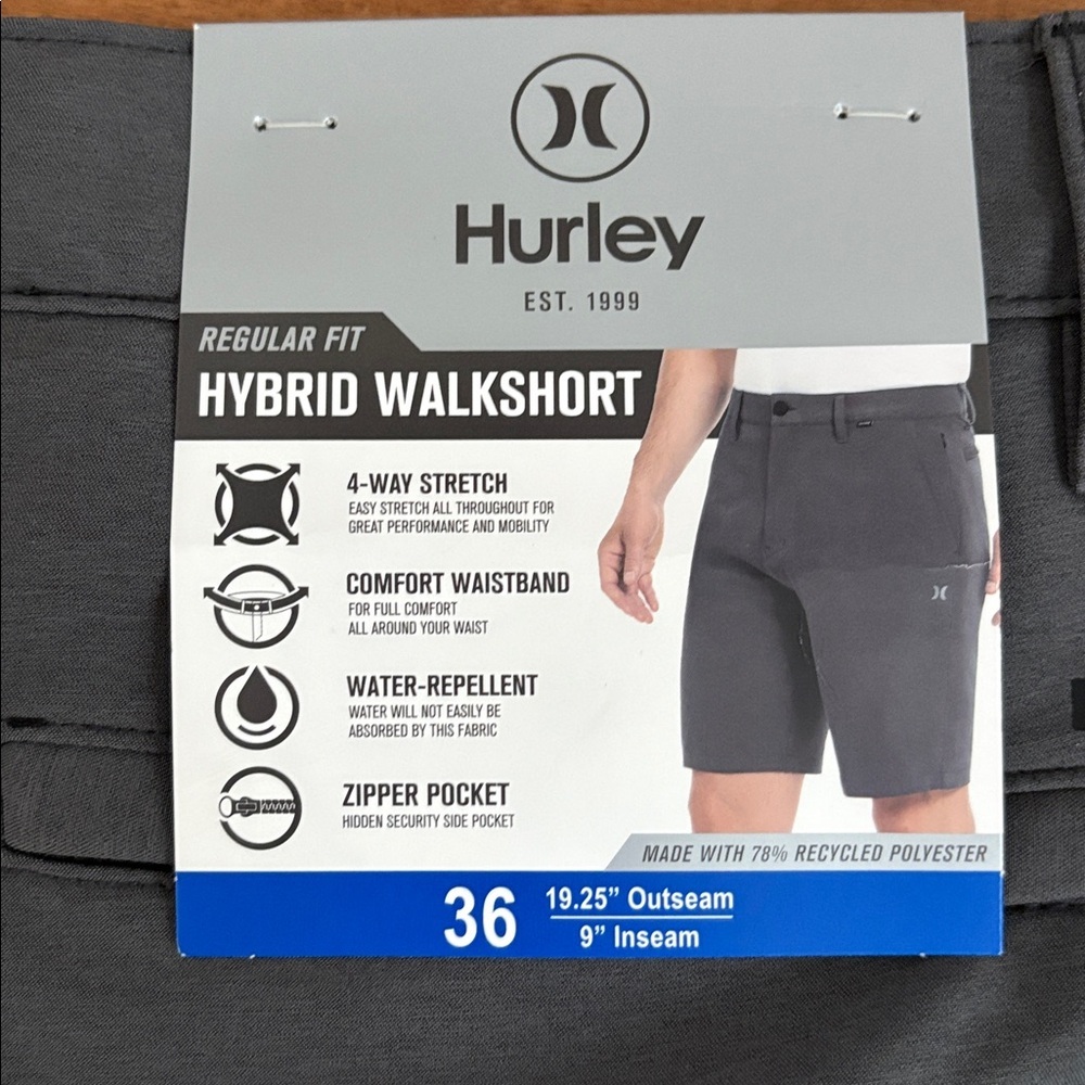 Hurley NWT Charcoal Casual Hybrid Walkshort Size 36 - Picture 9 of 13